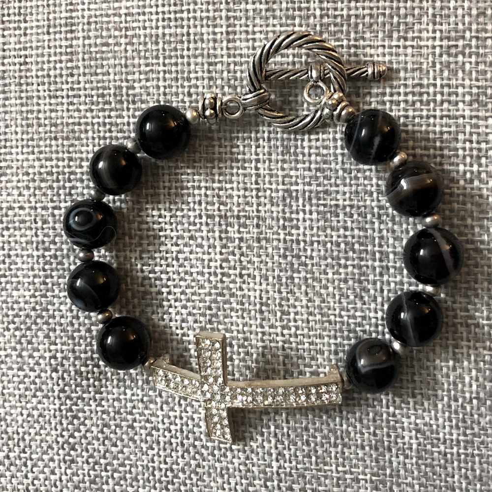 Black beaded cross bracelet